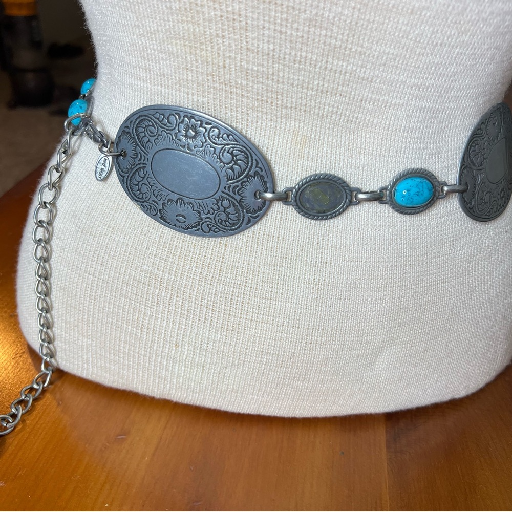 Vintage Metal Western Turquoise Like Chain Belt Nine West Size M